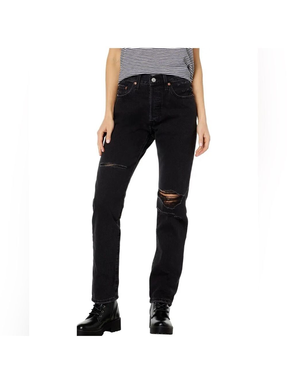 LEVI’S Women’s Black Distressed Straight Leg Jeans Size 25